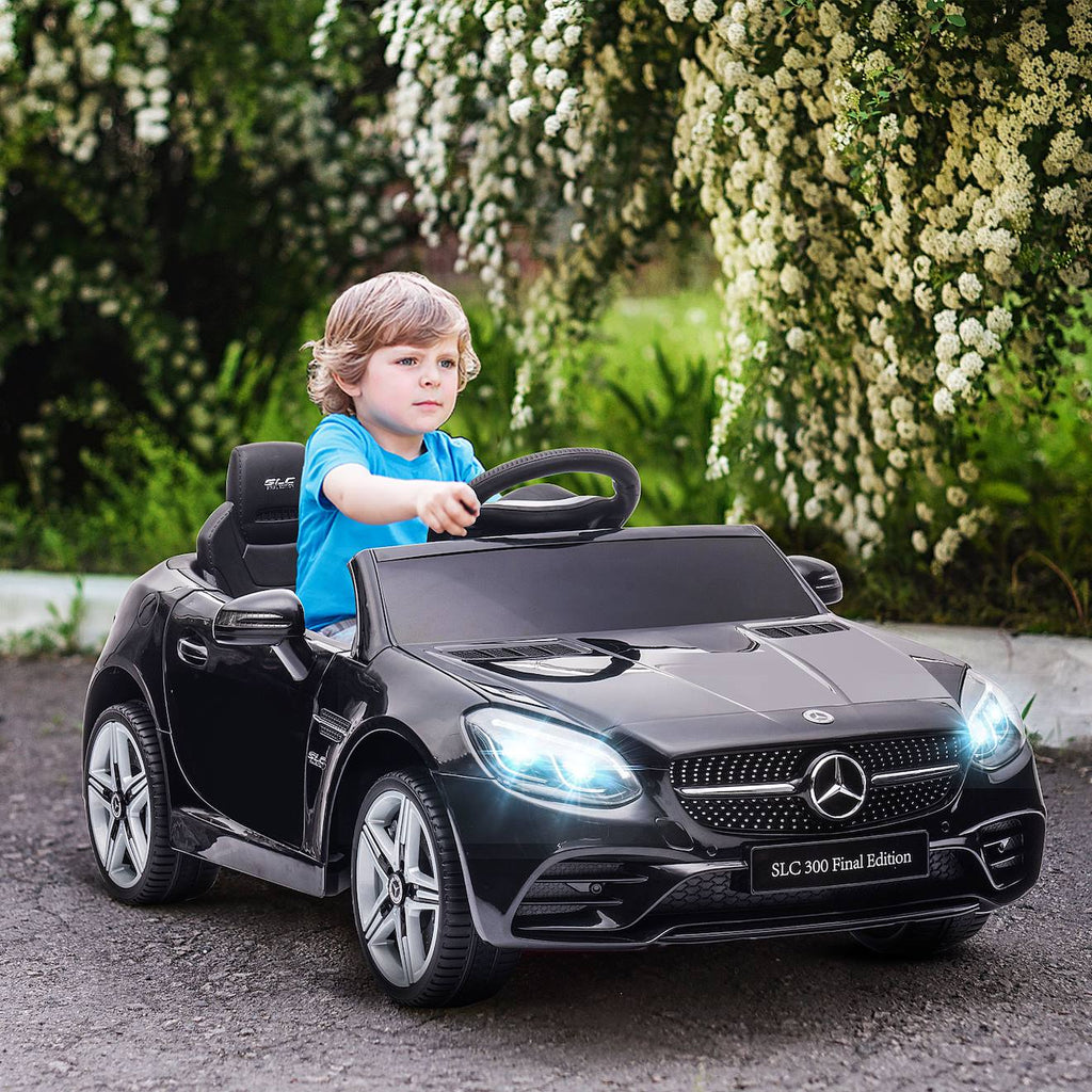 Voiture électrique enfant mercedes slc 300 6 v 5 km/h max télécommande effets sonores lumineux noir