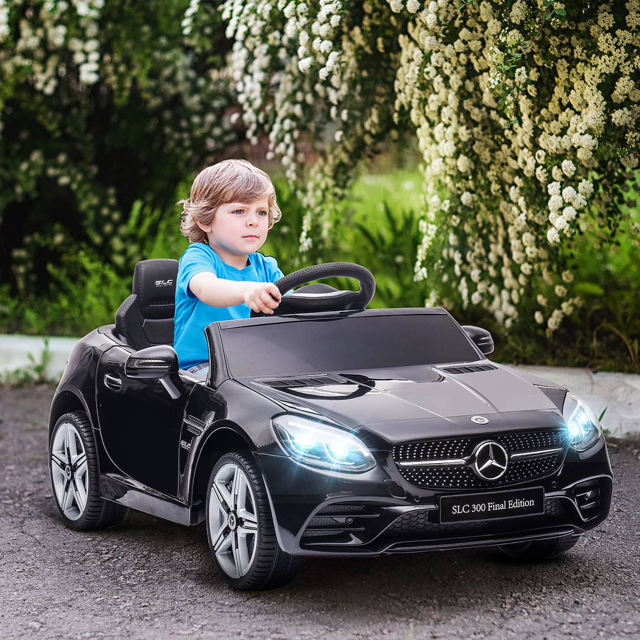Voiture électrique enfant mercedes slc 300 6 v 5 km/h max télécommande effets sonores lumineux noir