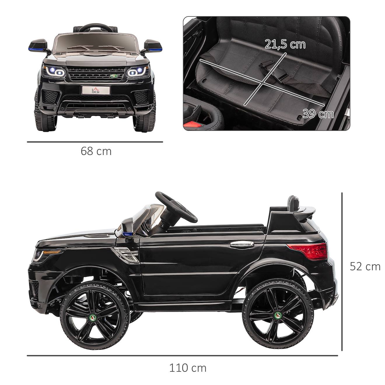 Voiture électrique enfant suv 4x4 - 12v, 5km/h max - télécommande - nombreux effets noir