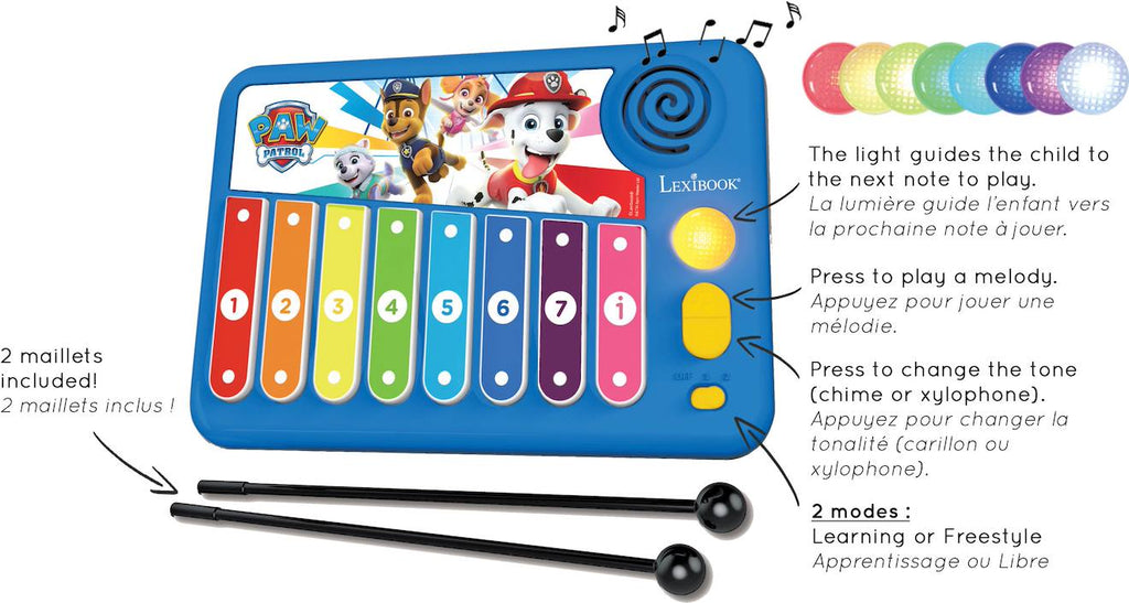 Xylophone Pat' Patrouille avec apprentissage lumineux de la musique bleu