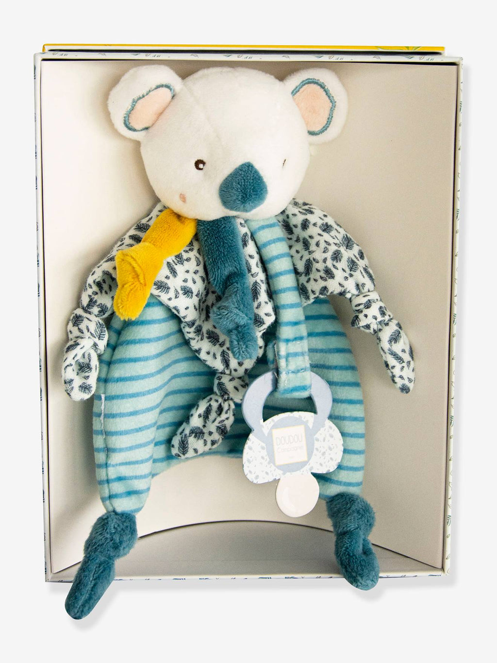 Yoca le koala doudou attache-sucette bleu