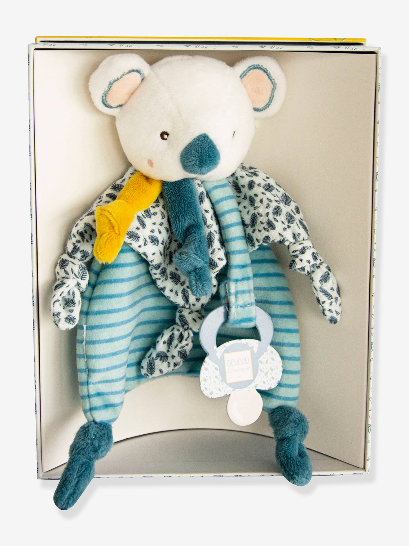 Yoca le koala doudou attache-sucette bleu