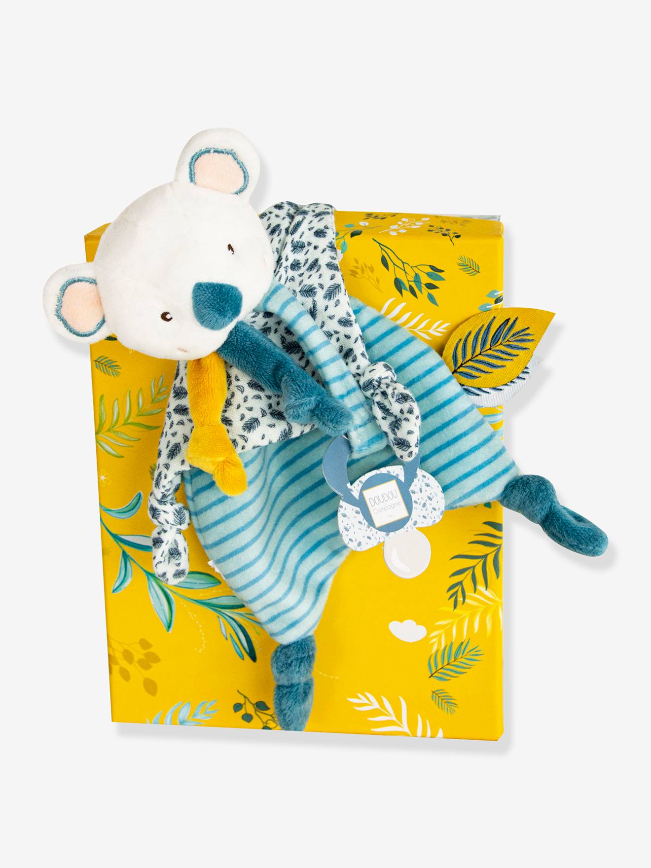 Yoca le koala doudou attache-sucette bleu