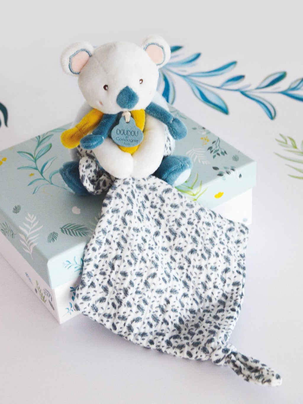 Yoca le koala - pantin avec doudou 15cm bleu